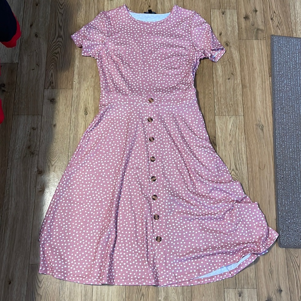 Pink with white dots stretchy dress size small